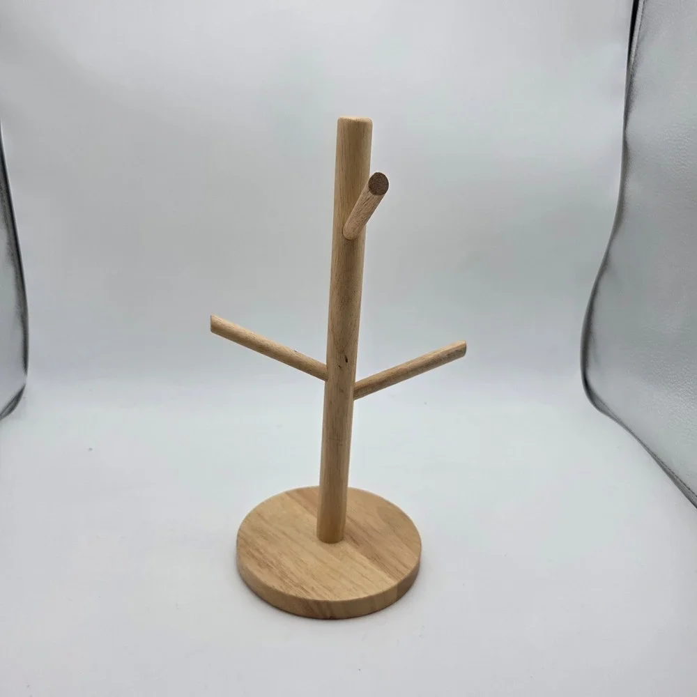 Threshold Rubberwood Mug Tree Countertop Coffee Cup Holder Stand Natural Wood O7